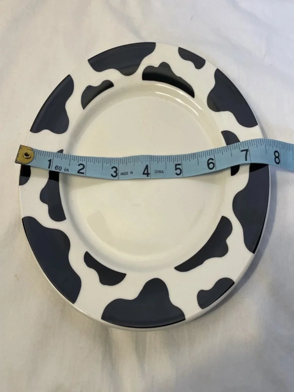 Vintage Cow Print Salad Dessert Plates Set of 2 Black White Stoneware 7.5